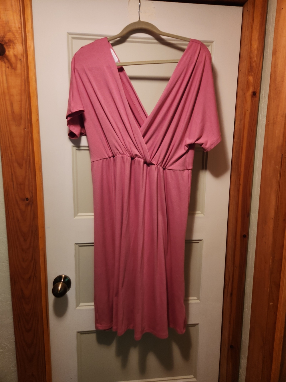 Dusty Pink V-Neck Mini Dress with Gathered Waist